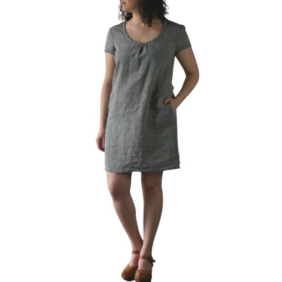Nuthatch Shirred Washed Linen Pullover Dress, Gray, L - Picture 1 of 11